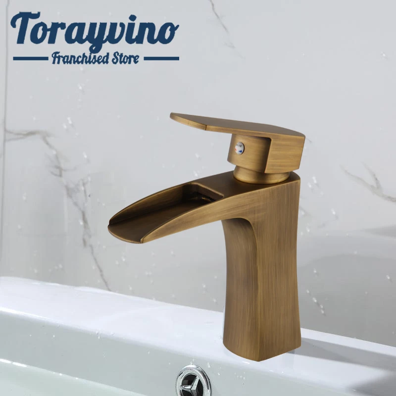 

luxury waterfall faucet bathroom short Antique brass tap torneira banheiro deck mounted single handle faucets new mixer tap