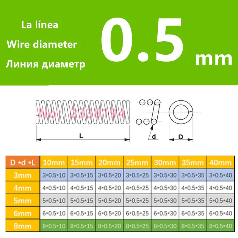 304 stainless steel hook Compression will spring toy spring 0.5 mm wire spring OD3/4/5/6/8 mm 20 PCS