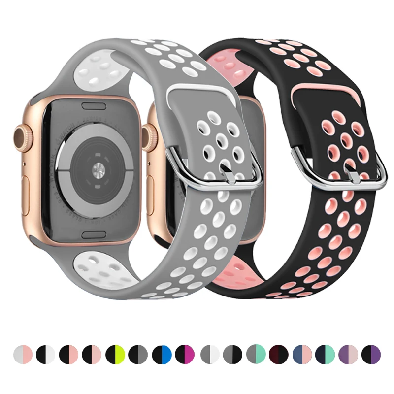 Sport band for apple watch strap 45mm 41mm 44mm 40mm 42mm 38mm iwatch se 7 6 5 4 3 2 silicone wristband rubber belt accessories