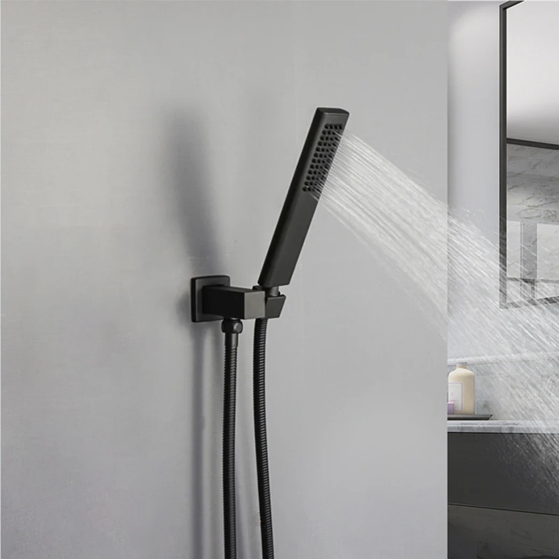 Square Hand Shower Chrome Hand Held Shower Set Adjustable Wall Mount Holder and 150CM Hose Brass Hand Hold Shower Head Black