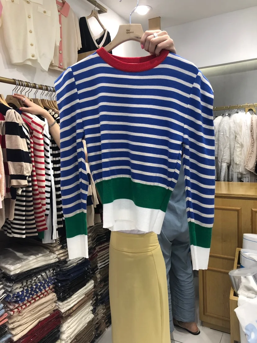 Maglioni lavorati a maglia Color block a righe coreane pullover 2024 autunno inverno manica lunga o-collo top maglioni Casual da donna di moda