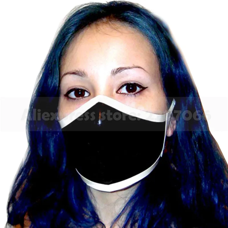 Sexy  Latex Mask Cosplay Mouth Cover Rubber Black With White Hood DIY Club Handmade RLA001