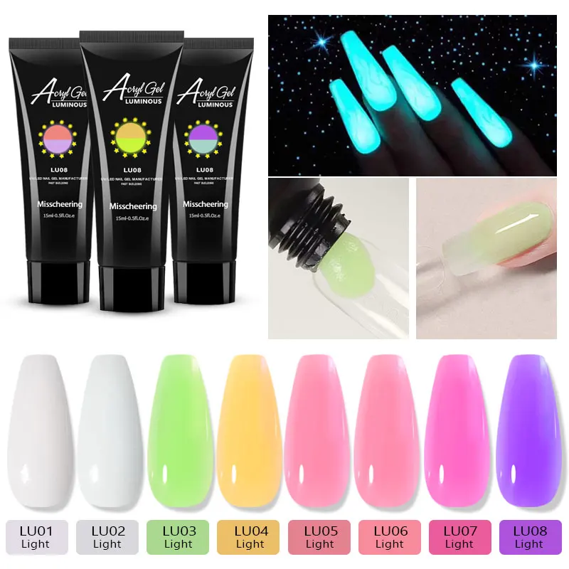 15ML Luminous Nail Gel For Extension Finger Glow in the Dark Painless Quick Building Acrylic Nail Art Gel Manicure