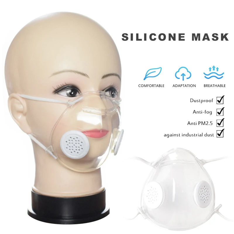 1pc Reusable Silicone Face Mask Breathing Valve Deaf-Mute Lip Mask Anti-fog dust Filter Proof Masque Transparent Outdoor TSLM1