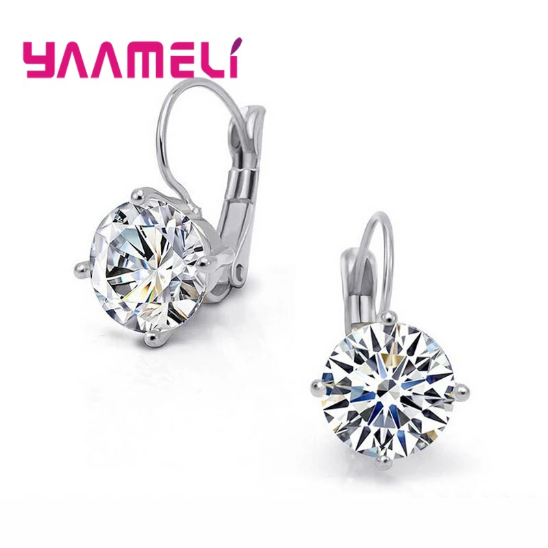 Sparkling 925 Silver Color Earrings for Women Female Silver Color Gold Round Square White Topaz Handemade Forever Jewelery