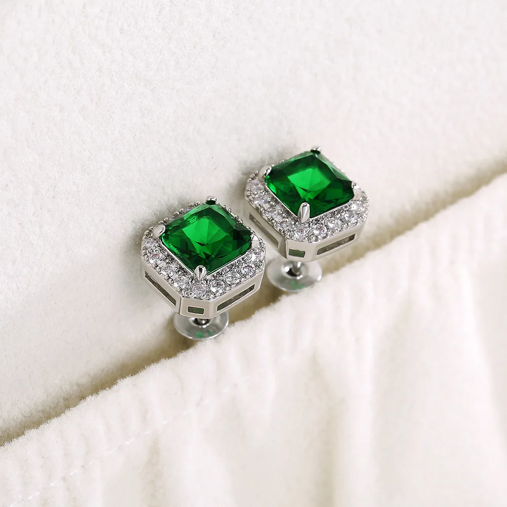 Wykwintne kobiece kolczyki 925 Sterling SIlver Square Emerald Green Zircon Crystal Earrings For Women Jewelry Wholesale Bijoux — zdjęcie 7