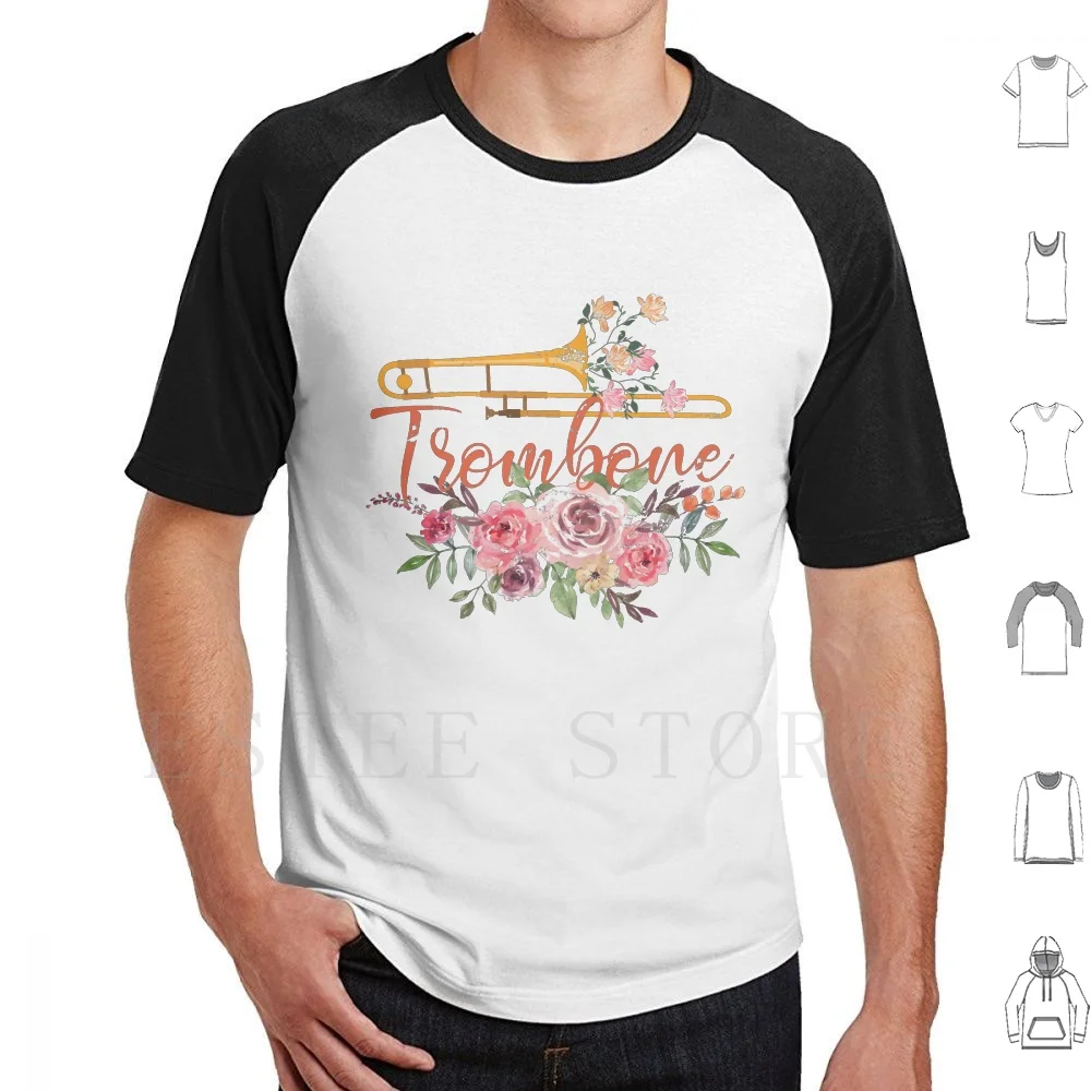 Flowers Trombone T Shirt Cotton Men DIY Print Trombone Trombonist Trombone Player Music Musician Musical Instrument Instrument