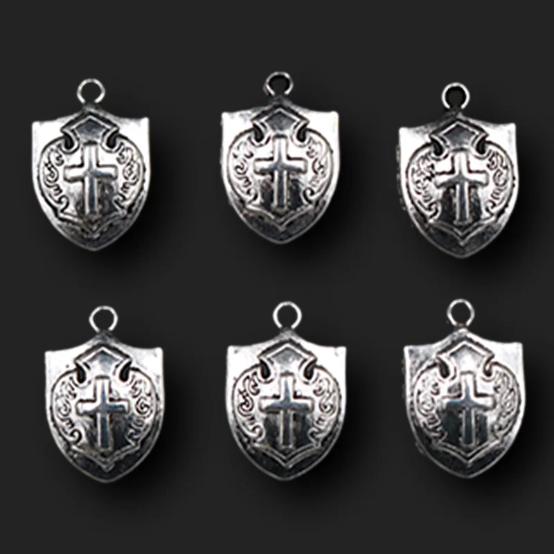 20pcs Silver Plated European Crusaders Shield Pendant Retro Necklace Bracelet Metal Accessories DIY Charms Jewelry Crafts Making