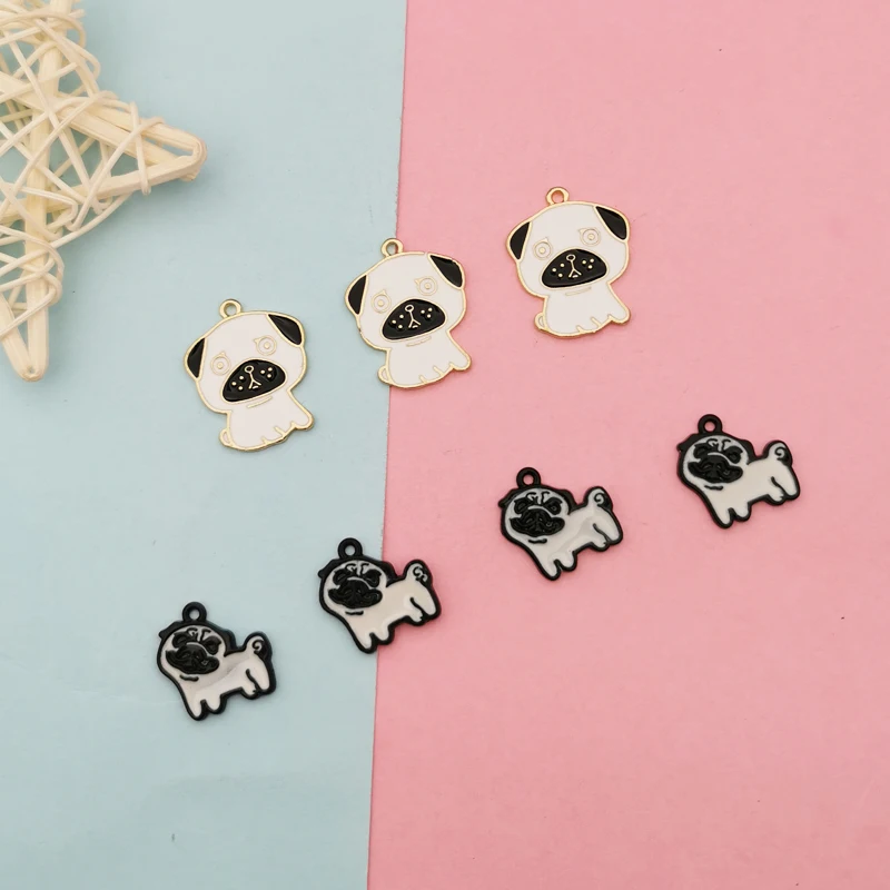 10pcs Cute Dog Animal Enamel Charms Gold Color Metal Bulldog Pendants For Earring Hair DIY Fashion Jewelry Accessories Handmade