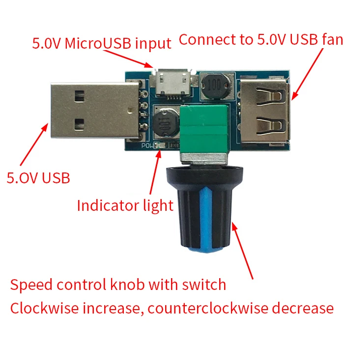 5V DC Mini USB Fan Governor Wind Speed Controller Air Volume Regulator Cooling Mute Multi Function Fan Speed Switch Module