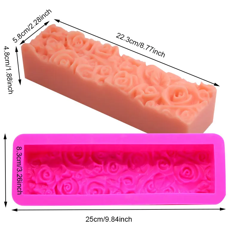 1Pcs Silicone Soap Mold Flexible Easy Removal Rectangle Rose Flower Mould Handmade Soaps Making Tool