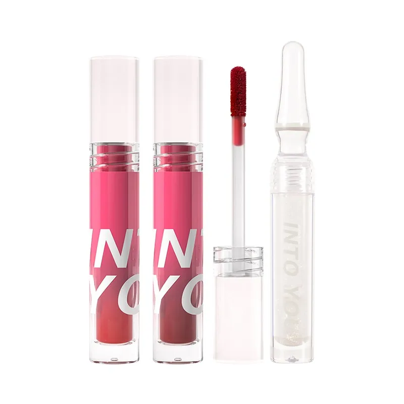 INTO YOU 3 Pcs Lip Gloss Lip Balm Set Moisturizing Liquid Lipstick Long Lasting Lip Tint Makeup Care Gift Box