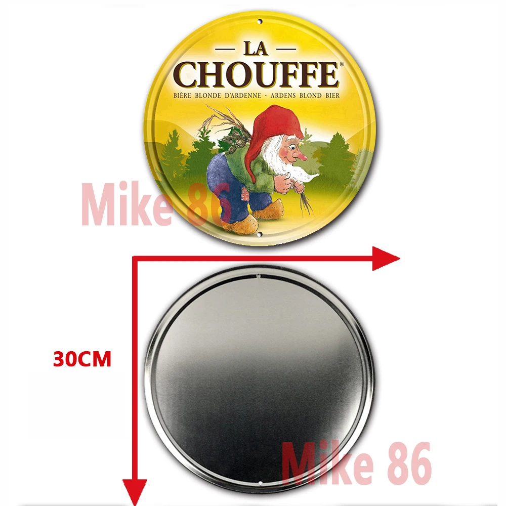 La Jupiler Chouffe Bok Man Cave Metal Art Tin Belgian Beer Sign Vintage Round Painting Bar Decoration R-010 30 CM