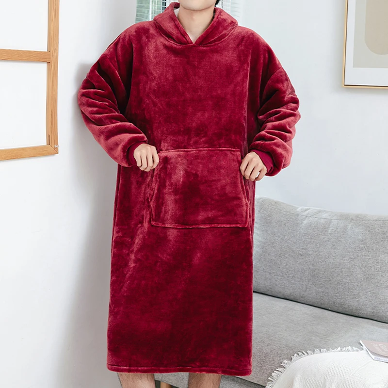 Men\'s Bathrobe Terry Female Casual Kimono Bathrobes Winter Flannel Long Robes Women Thick Warm Sleepwear Nightgown Male for Home