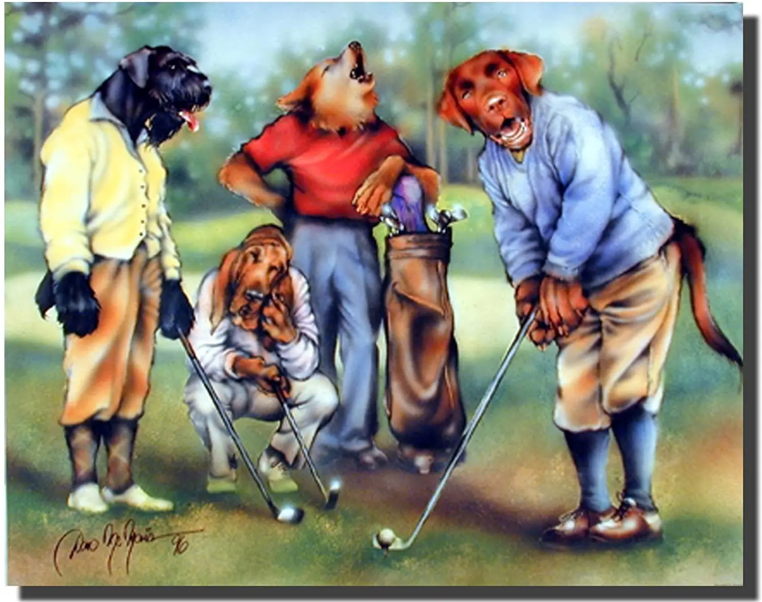 

Dogs Wall Decor Picture Playing Golf Sports Kids Room Art Print Poster