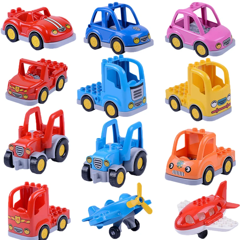 Motorcycle Forklift Tractor Police Airplane Sports Car Fire Truck Big Size Building Blocks DIY City Construction Bricks Toys