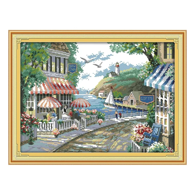 The Seaside Cafe DIY Handmade Needlework Cross Stitch Set Cross Stitch Kits For Embroidery Landscape Cross Stitch Patterns Free