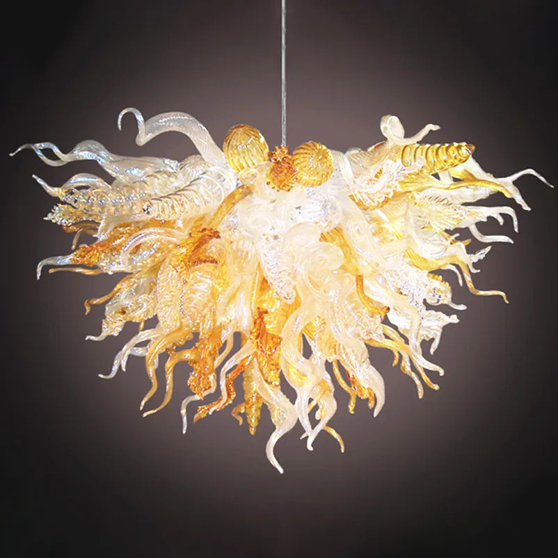 Modern Hand Blown Glass Chandeliers LED Gold and Clear Pendant Lamps 70 by 45 cm