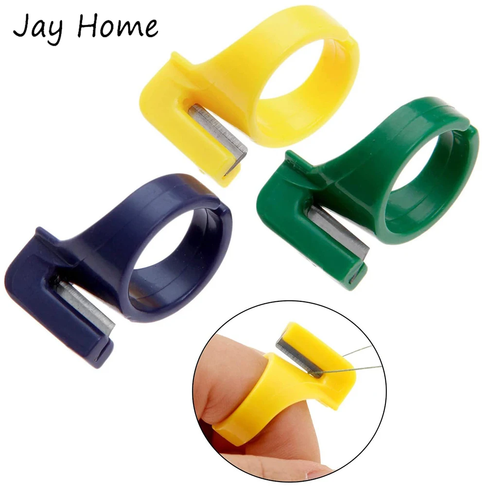 3Pcs Finger Knife Ring Plastic Quilting Thread Cutter Thimble Sewing Accessories Finger Ring with Blade Yarn Thread Cutting Tool