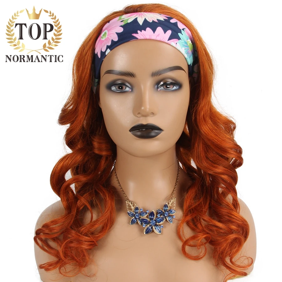 Topnormantic Ginger Color Brazilian Remy Human Hair Wigs For Women Body Wave Headband Wig Full Machine Wigs