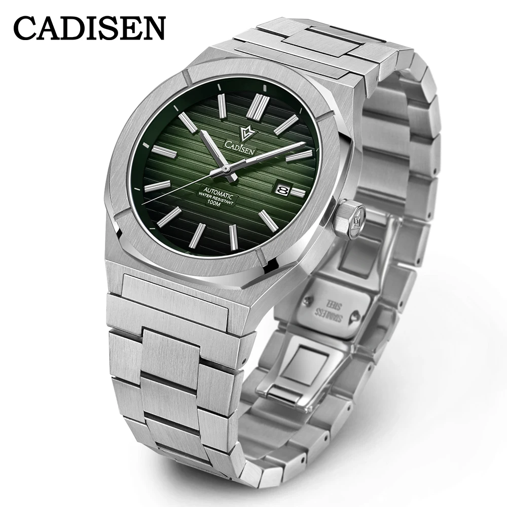 CADISEN 40mm New Design Men Watch Retro Luxury Sapphire MIYOTA 8215 Automatic Mechanical Watches Green10Bar Luminous Wristwatch