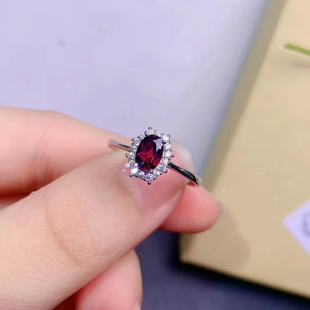 925 pure silver Chinese style natural pyrope garnet women's exquisite elegant oval adjustable gem ring fine jewelry support dete