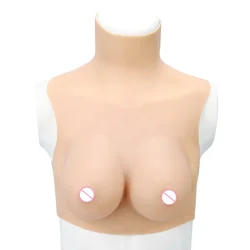 ONEFENG T-2 Cotton Filling High Collar Silicone One-piece Fake Breast Soft Silicone Breast BCDE Cup Sexy Style for Crossdresser