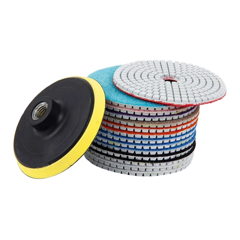 HOT-15Pcs Diamond Polishing Pads Kit 4 Inch 100mm Wet/Dry for Granite Stone Concrete Marble Polishing Use Grinding Discs Set