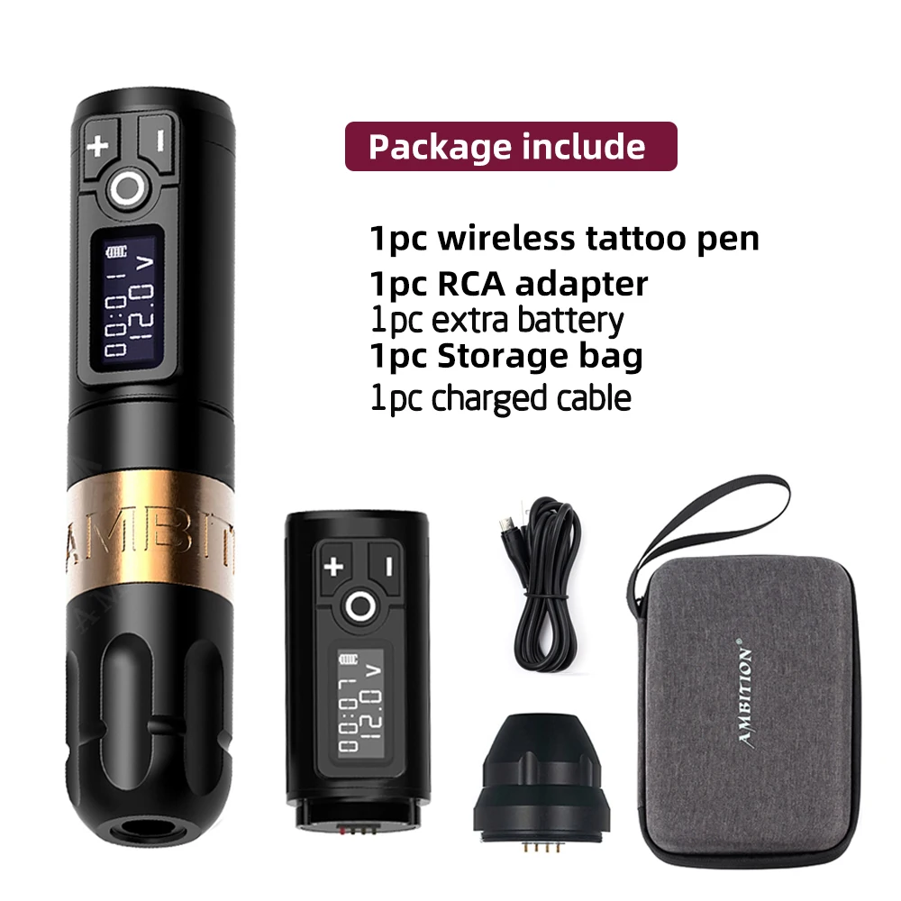 Ambitie Soldaat Draadloze Tattoo Machine Roterende Batterij Pen 2400mAh LED Digitaal Display Voor Body Art Met Draagbare Power Pack