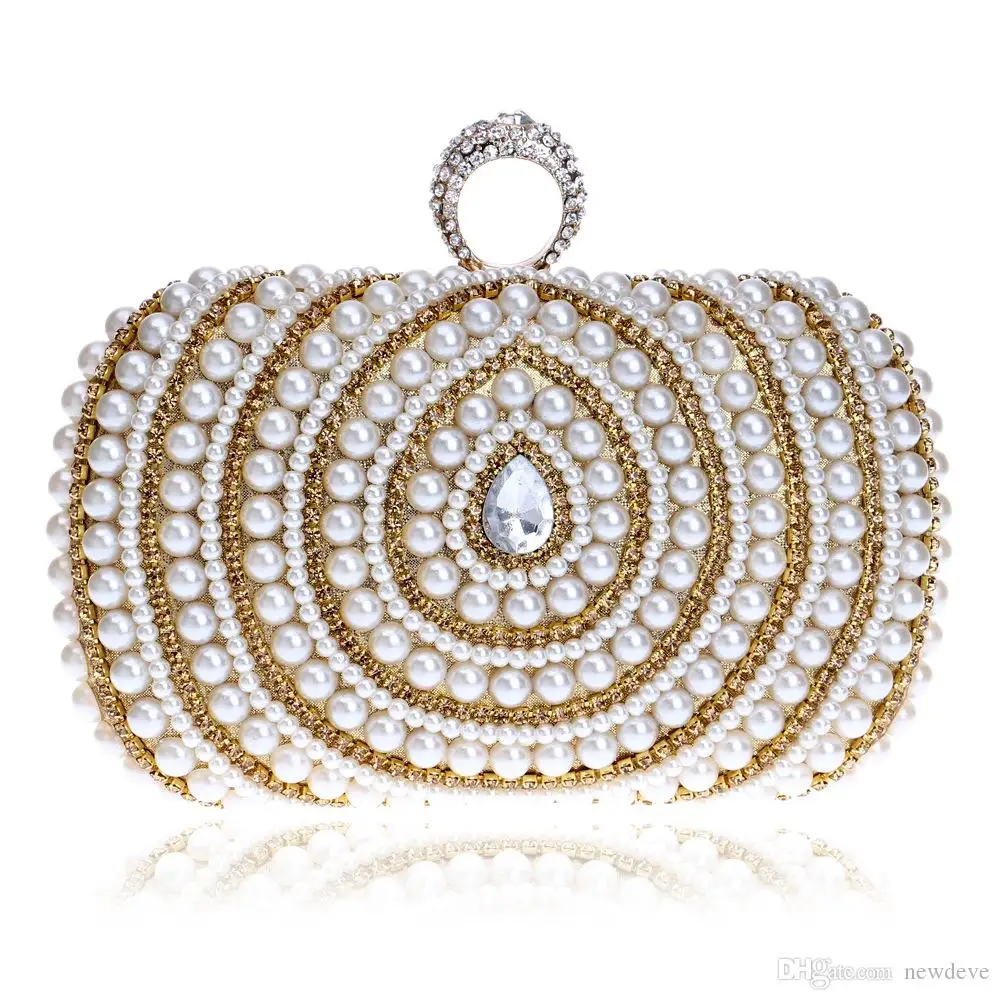 Retro Pearl Diamonds Wedding Bag Gold Silver Bling Bling Beaded Diamonds Dinner Bags Female Handbag Celebrity Evening Dress Bag