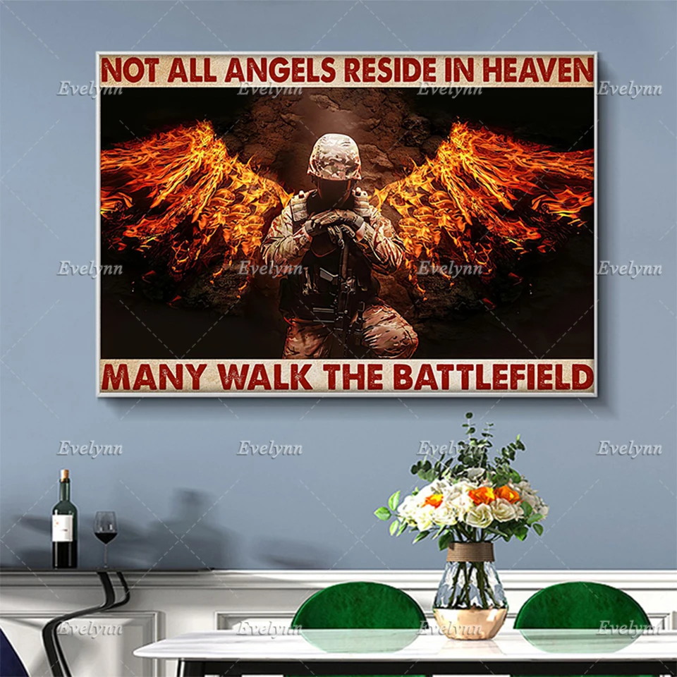 Veteran's Day Gifts Veteran Soldier Poster Not All Angels Reside In Heaven Wall Art Prints Home Decor Canvas Floating Frame