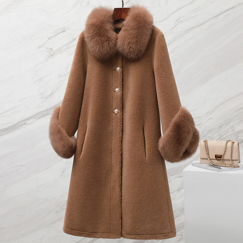 

Real Fur Coat Elegant Winter Coat Women Clothes 2019 Korean Warm Wool Long Jacket + Fox Fur Collar Cashmere Coats 19C3909