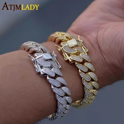 2025 Women Men's Chunky Iced Out Bling Hiphop Sparking Pave 5A Cubic Zirconia 18mm Width Miami Cuban Link Chain CZ Bracelet