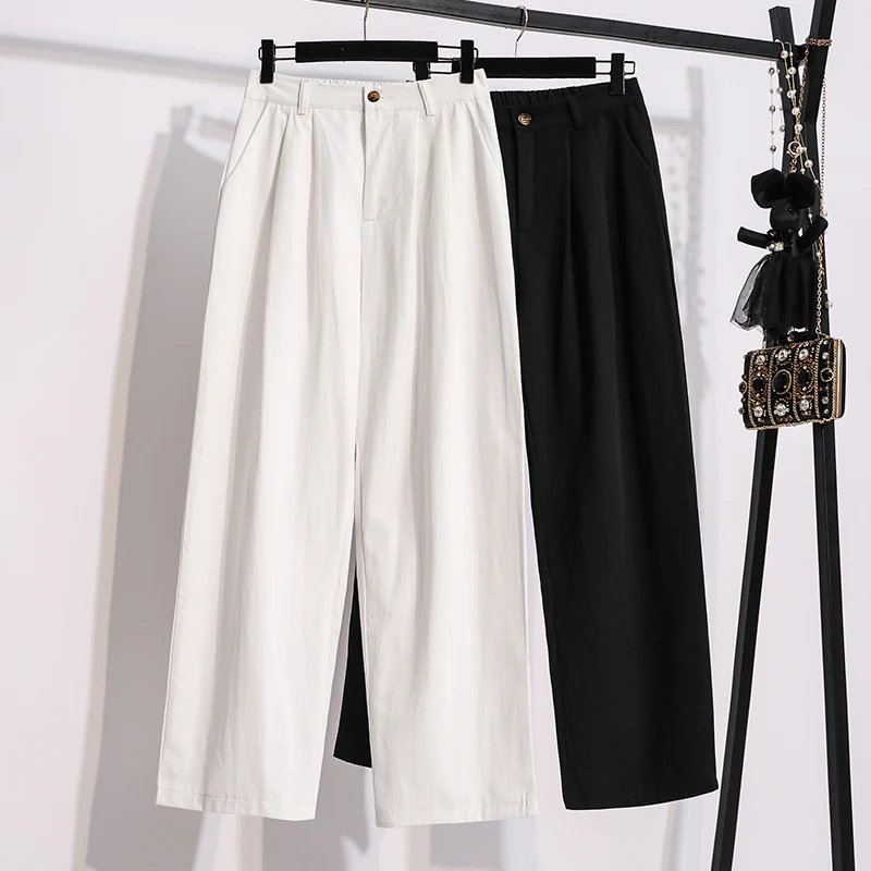 Women's Straight Pants 2022 Autumn New High Waist Pants Loose Thin Nine Pants Casual Female Vintage Wide Leg Pants Clothing 5XL