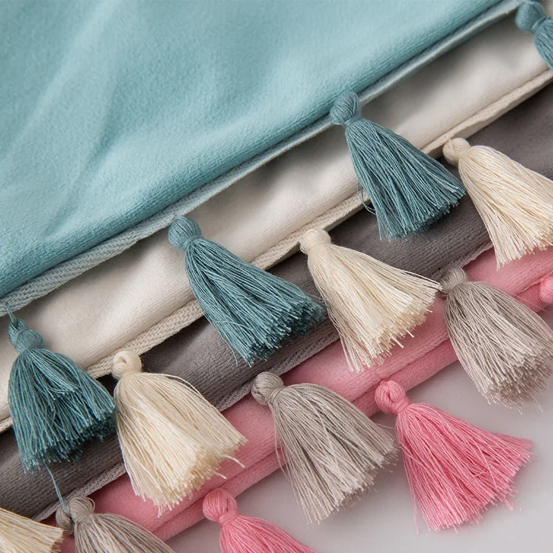 Medicci Home Velvet Soft Solid Decorative Throw Pillow Cover with Tassels Fringe Boho Accent Cushion Case for Couch Sofa Bed