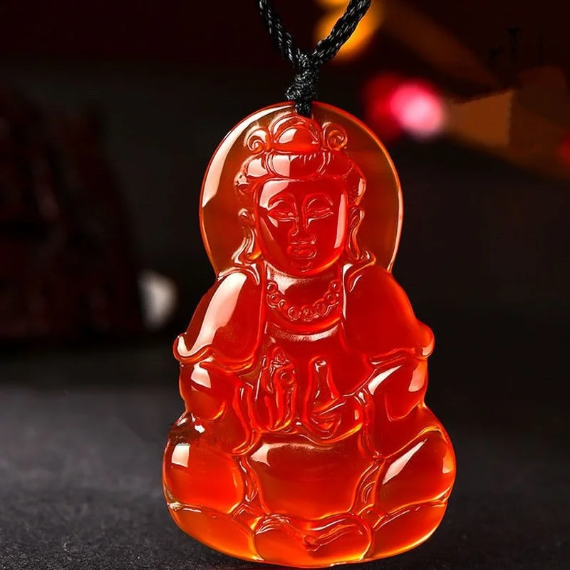 Natural Red Agate Chalcedony Guanyin Pendant Men's Joker Simple Sweater Chain Pendant