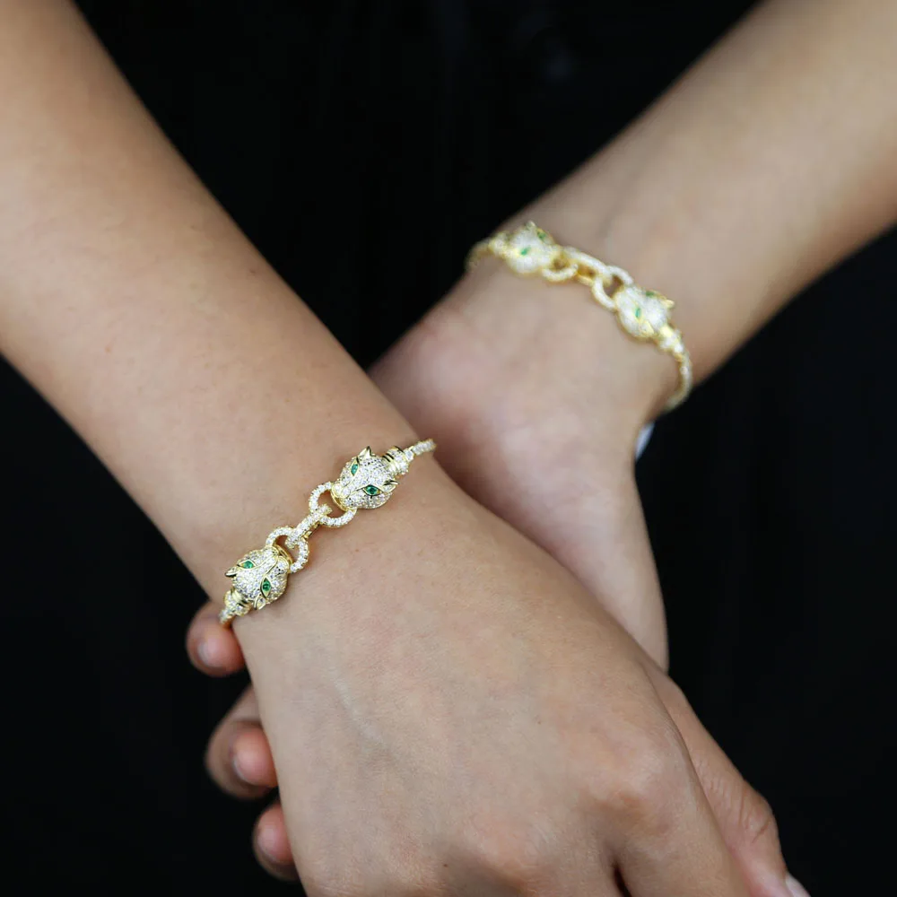 2024 Gold Color Tennis Chain Adjustable Bracelet For Women Girl Charm Jaguar Leopard Micro Pave Cz Fashion Wedding Jewelry Gift