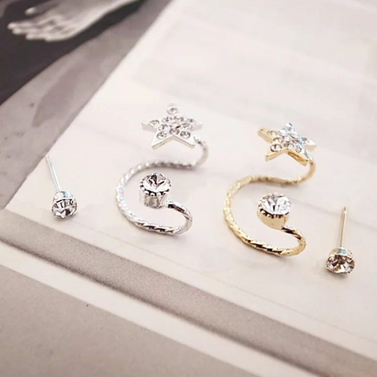 1PCS Simple Crystal Star Shape Zircon Ear Cuff For Women Charming Gold Color Leaf Clip on Earrings  Without Piercing Jewelry