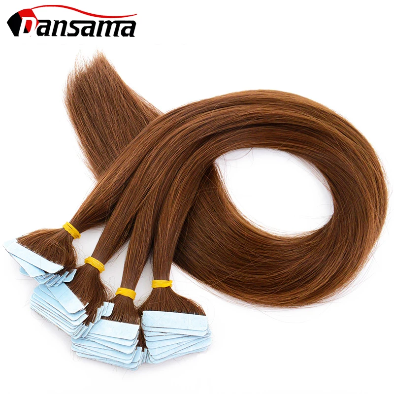 Dansama Synthetic Tape In Hair Adhensive Straight Natural Hair Extension Synthetic Weaving Double Side Blonde Brown Ombre Colors