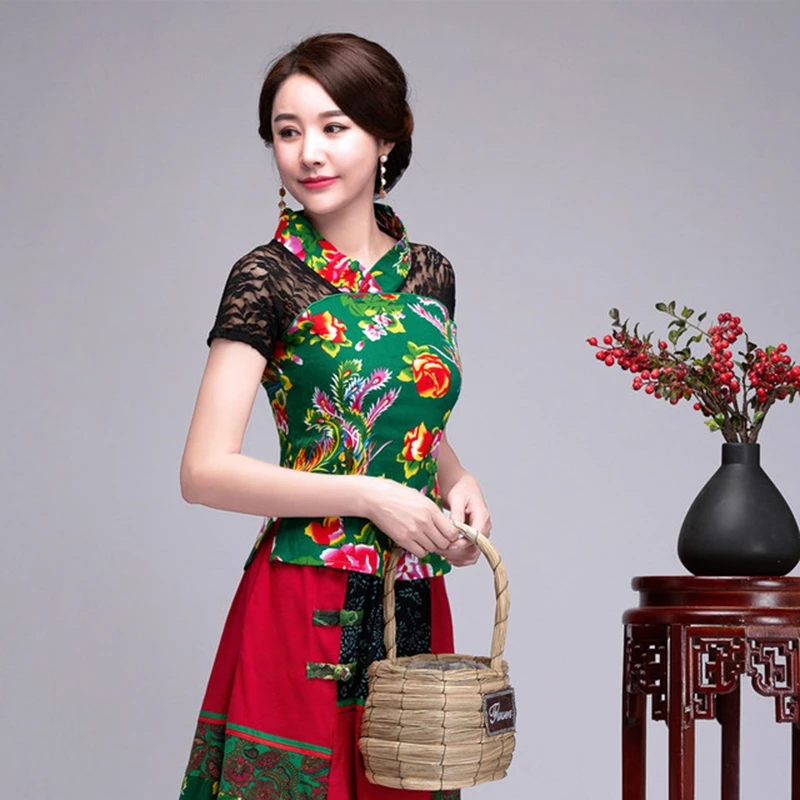 Marque de mode femmes chemises femmes chemise en lin coton lin brodé col en v Blouse à manches courtes petit haut marque Blouse