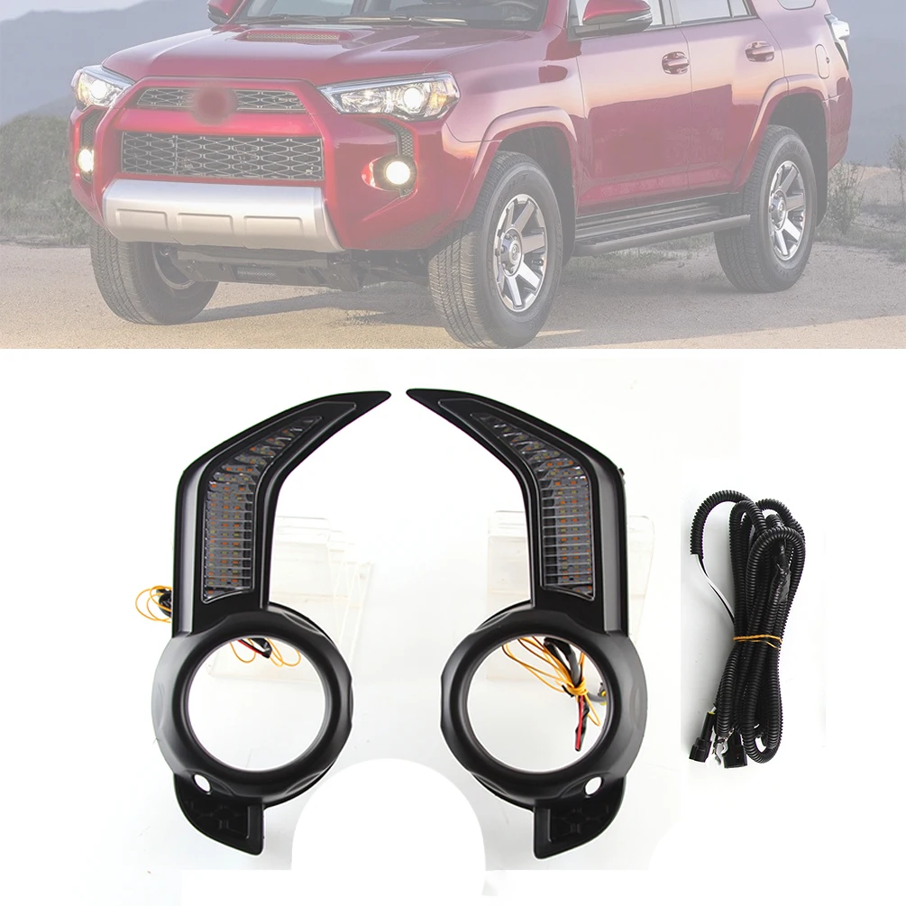 2 Pieces Turn Signal Running Yellow Car Led Daytime Running Lights 12V Daylights Fog Lamp Cover DRL For Toyota 4Runner 2013~2021