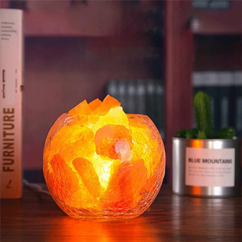 Crystal Salt Lamp Ice Crack Creative Night Light Natural Rock Himalayan Air Purifier Glowing Table Bedside Lamp Nightlight USB