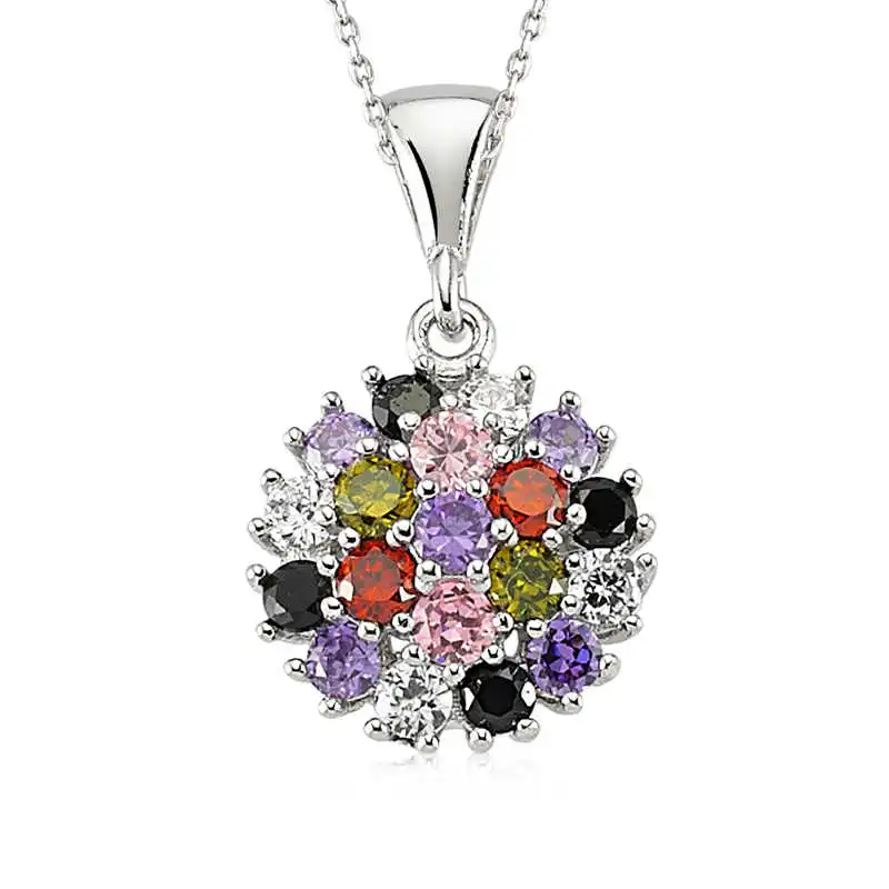 Silver Colored Stone Women's Necklace 925 Sterling Women Fine Jewelry Wedding Party Birthday Gift - Box - Jeweled - Pendant - Chain Choker - Female - Ladies - Fashion