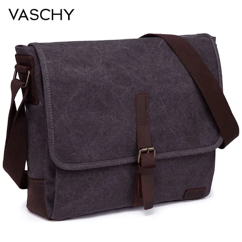 

Сумка-мессенджер VASCHY Мужская для iPad, винтажная, кожаная, холщовая, водонепроницаемая
