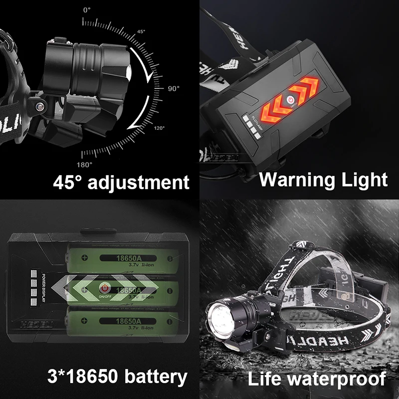 XHP360 Powerful LED Headlamp USB Rechargeable Head Lamp XHP90 Super Bright High Power Headlight 18650 Waterproof Head Flashlight