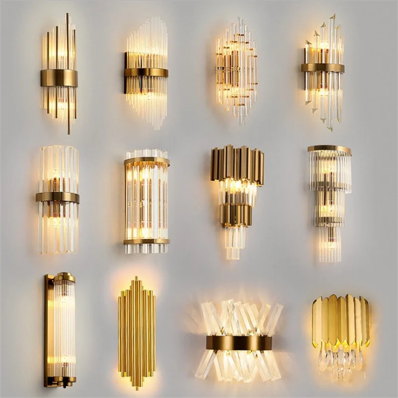 

Crystal Wall Lamp Light Luxury Modern Living Room Background Wall Bedroom Bedside Corridor Led Wall Sconce Lamp E14 Crystal Lamp