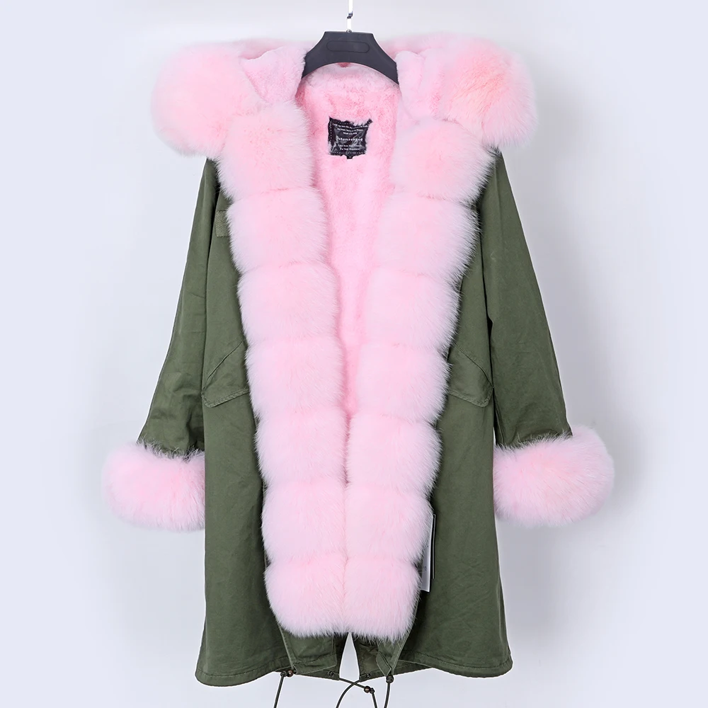 maomaokong 2020 winter women long coat  Fashion  real fur coat woman parks hooded  natural fox fur collar winter warm jackets