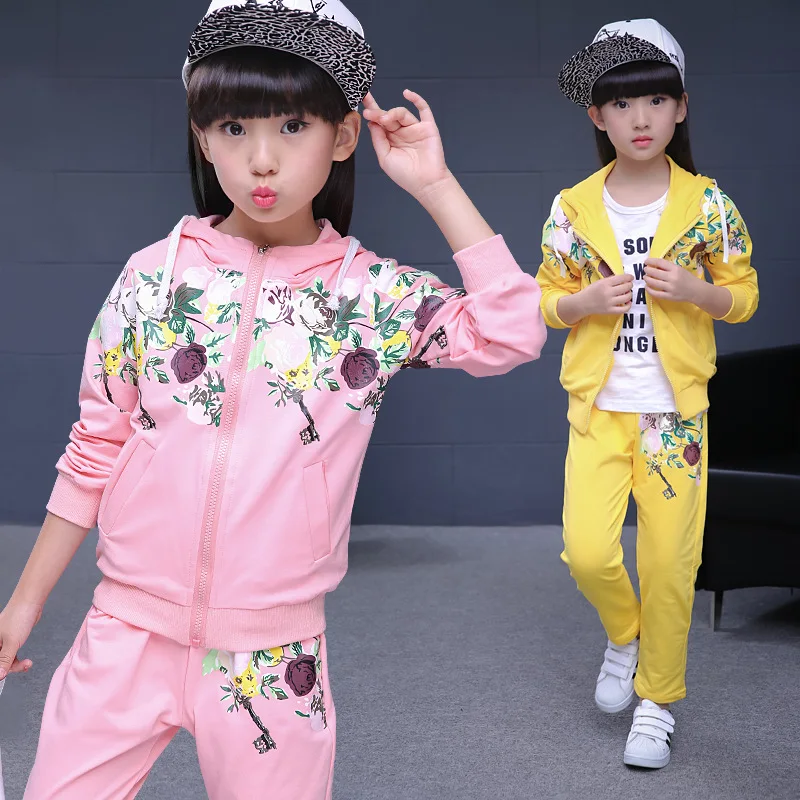 

Children's Clothing Sets 2021 Autumn New Girl Print Hoodie Two-piece Children Sports Suit Kids Girls Tracksuit For 4 6 7 9 10 Y