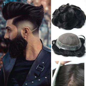 Tupé de piel Superfina para hombres, peluca Natural Superfina de 7x9 pulgadas, sistema de cabello para hombres, peluquín masculino de moda