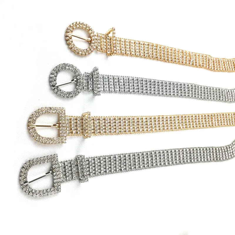 

Fashion Reversible Pin Buckle inlaid Trendy Belt Ladies All-match Waist Chain bling Rhinestone Diamond Metal Belt